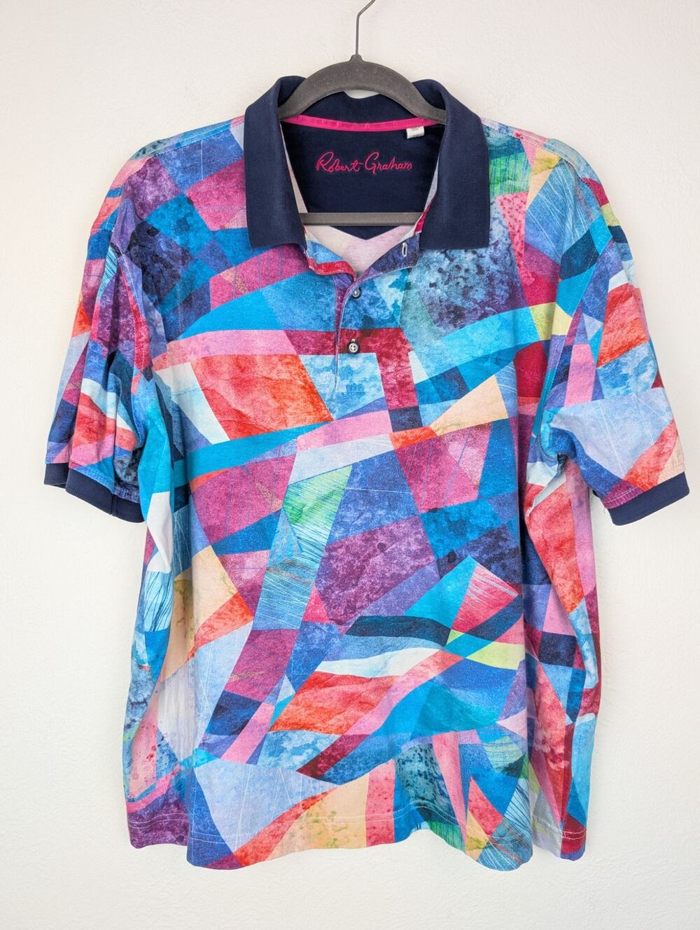 Robert Graham Shirt Classic Fit Polo Geometric Golf Colorful Blue Red Size M